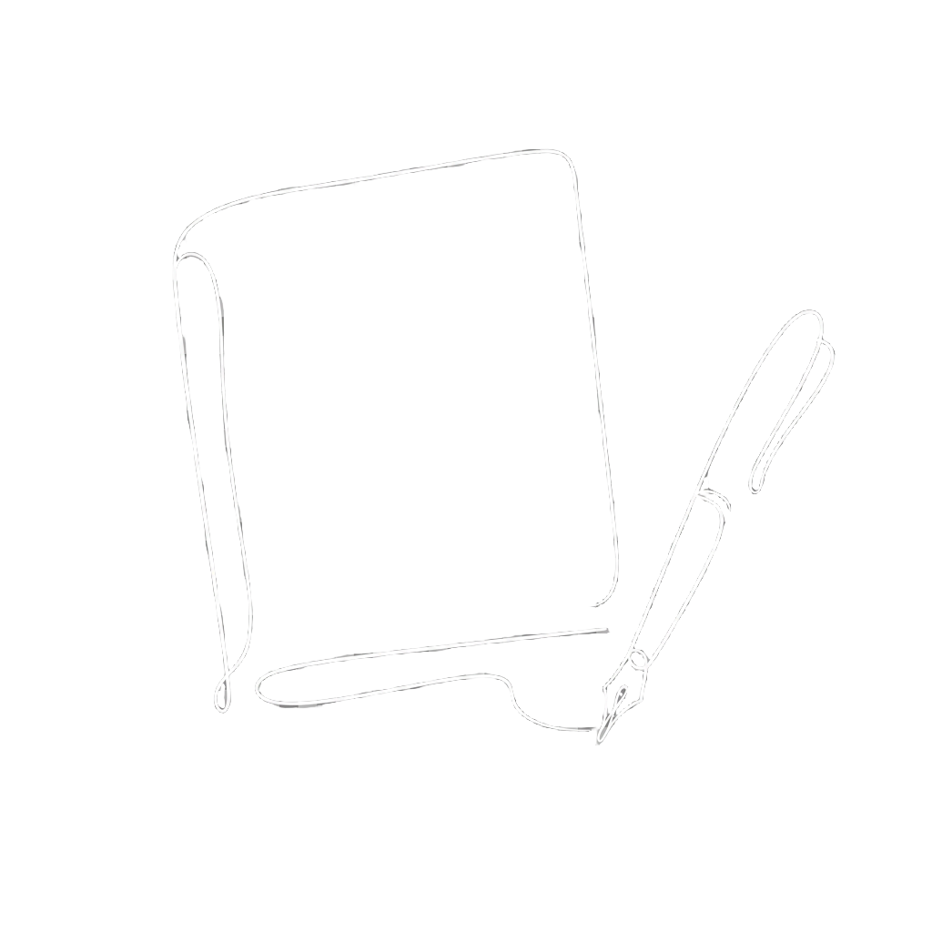 Abstract outline of a notebook and fountain pen.